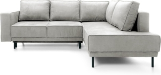 Ecksofa Rodario mit Schlaffunktion, Easy-Clean-Veloursbezug in Hellgrau, rechtsseitig