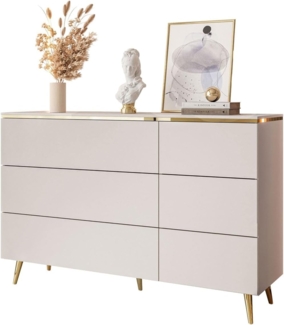 Lookway Kommode AURORA 6S in Kaschmir mit goldener Leiste, Breite: 138 cm