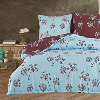 Buymax Bettwäsche Idil, Renforcé: 100% Baumwolle, 2 teilig, 135x200 cm, mit Reißverschluss, Geblümt, Löwenzahn, Türkis Braun