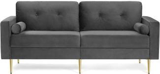 Vasagle 3-Sitzer Sofa, Couch für Wohnzimmer, Bezug aus Samt, für Wohnungen, kleinen Raum, Holzgestell, Metallbeine, einfacher Aufbau, modernes Design, 183 x 78 x 88 cm, grau LCS001G01