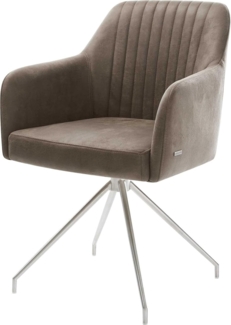 Esszimmerstuhl Greg-Flex Mikrofaser Taupe Vintage Kreuzgestell konisch Edelstahl Taschenfederkern