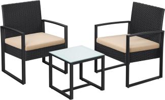 Songmics Balkon&Gartenmöbel-Set, PE-Polyrattan schwarz/beige