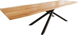 Esstisch Edge 300x100x4 Eiche Natur Kreuzgestell Rechteck Schwarz Live-Edge
