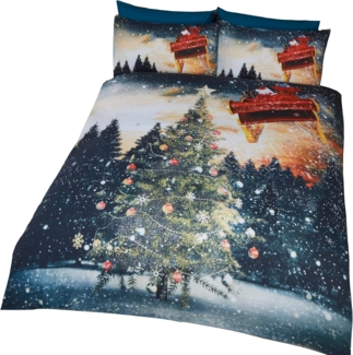 Weihnachtsbaum Nordlichter Bettwäsche mit Glitzer für Doppelbett 220x230 cm