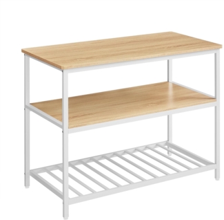 Vasagle Küchenregal mit großer Arbeitsplatte, 3-stufiges Gewürzregal, Stahlrahmen, 60 x 120 x 90 cm, modern, leichte Montage, eichenfarben-weiß