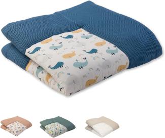 ULLENBOOM ® Baby Krabbeldecke 140x140 cm gepolstert - Blau-Wale (Made in EU) - XXL Krabbeldecke für Baby mit 100% OEKO TEX Baumwolle, ideal als Babydecke & Spieldecke