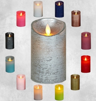 LED Echtwachskerze Wachskerze Stumpenkerze Kerze mit Timer flammenlos silber