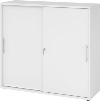 bümö® Schiebetürenschrank mit Schloss | Aktenschrank abschließbar für Ordner | Büroschrank mit Schiebetüren für Akten in Weiß