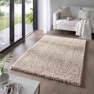 Taracarpet Shaggy Teppich Wohnzimmer Venezia Hochflor Langflor Teppiche modern Beige 120x170 cm