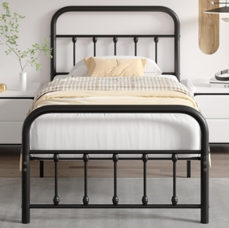 VECELO Bettrahmen 90x200 cm Metallbett mit Lattenrost und Hohem Kopfteil, Modern Gästebett Jugendbett, Einfacher Aufbau für Schlafzimmer Gästezimmer, Schwarz