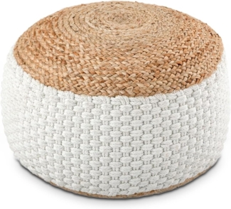 Amagohome Sitzhocker Sitzhocker natur/weiß Sitzpouf Jute rund 50 x H 35 cm Deko Hocker Bod