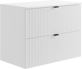 Vente-unique - Waschbeckenunterschrank hängend mit Aufsatzplatte - Streifenoptik - Weiß - 80 cm - ZEVINI