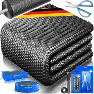 KESSER® Pool Solarfolie 400 µm | Solarplane Poolabdeckung | Solarabdeckplane flexibel zuschneidbar | Poolplane für Wassererwärmung | Solarabdeckung mit Schere, Lochzange & 12 Ösen Schwarz, 549 x 274cm