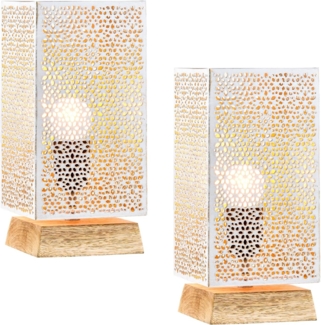 Marrakesch Orient & Mediterran Interior Nachttischlampe 2er Set Boho Deko Tischlampe Nachttischlampe Lampe Autigan Weiss, Handarbeit
