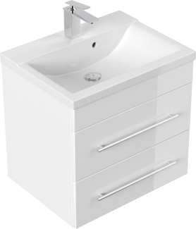 emotion | Waschbecken mit Unterschrank in Weiß Hochglanz | Made in Germany | B60,3 x H57,5 x T46 cm | Waschtischunterschrank mit Zwei Schubladen | Mineralgussbecken für designvolle Badezimmer