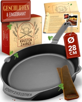 Krustenzauber Bratpfanne Gusseisenpfanne Induktion - Fein Geschliffene Gusseisen Pfanne, (Ideale Grillpfanne Induktion, Eisenpfanne, Cast Iron Pan, Bratpfanne, Gusseiserne Pfanne Skillet Gusspfann)