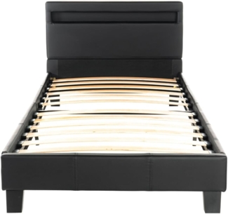 Home Deluxe - LED Bett Astro - Dunkelgrau, 90x200 cm - Inkl. Lattenrost I Polsterbett Design Bett inkl. Beleuchtung