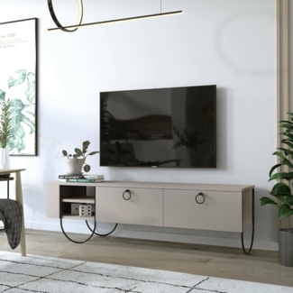 Dmora - Fernsehschrank Malina, Ständer für Wohnzimmerfernseher, Niedriges Wohnzimmer-Sideboard, TV-Ständerbasis, 150x36 h44 cm, Beige
