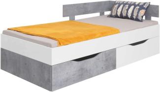 Stylefy Lendon Einzelbett Beton Weiß Hochglanz I 90x200 cm