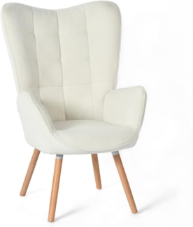MEUBLE COSY Sessel Relaxsessel Lehnstühle Polstersessel Einzelsofa mit Holzbein Ohrensessel für Wohnzimmer Schlafzimmer Büro Vanity, Bouclé-Stoff, Weiß