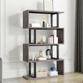 YITAHOME Bücherregal, Regal mit 5 Ebenen, S-förmiges Modernes Freistehendes Multifunktionales Dekoratives Aufbewahrungsregal, Standregal für Schlafzimmer, Wohnzimmer Büro, schwarz (grau)