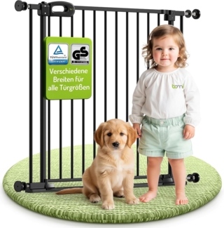 BOMI Türschutzgitter Treppenschutzgitter Merle Flatstep, Babygitter flacher Steg, 63-217 cm (verschiedene Größen, klemm- & verschraubbar), 2-Wege-Öffnung, geprüftes Kindergitter, extra breiter Durchgang