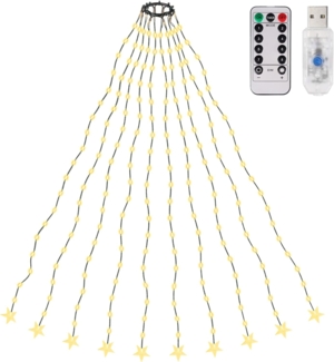 SALCAR 2m Christbaumbeleuchtung mit Ring, Weihnachtsbaum Lichterkette mit 10 Girlanden,