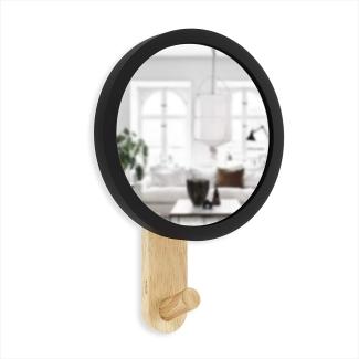 Umbra Furniture Hub Spiegelaufhänger, Aufhänger, Haken, Spiegel, Spiegelglas und Massivholz mit Gummiband, Schwarz, 318410045
