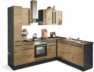 Jazz 8 Moderne Eckküche mit Elektrogeräten in Anthrazit, Artisan Eiche Optik - Geräumige Küchenzeile in L-Form mit viel Stauraum - 250 x 211 x 60 cm (B/H/T)