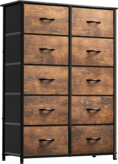 YITAHOME Kommode, Schrank, Aufbewahrungsschrank, 10 Schubladen aus Stoff mit Griffen, Aufbewahrungskommode, rustikal braun