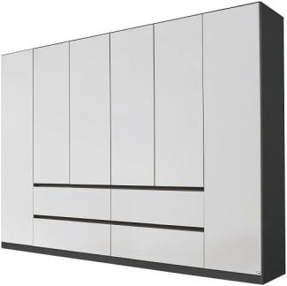 Rauch Möbel Mainz Schrank Kleiderschrank Drehtürenschrank Weiß / Graumetallic 6-türig mit 4 Schubladen inkl. Zubehörpaket Basic 4 Einlegeböden, 4 Kleiderstangen, grifflos BxHxT 271x210x54 cm