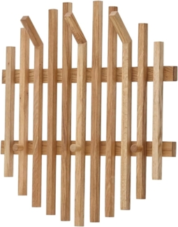 Robas Lund, Wandgarderobe/-paneel BANTRY, Eiche massiv, Natur geölt, 3 große Haken, 3 Haken, runde Optik, B/H/T: 58/60/11 cm