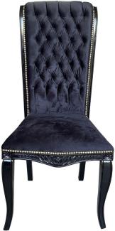Casa Padrino Luxus Barock Hochlehn Esszimmer Stuhl Schwarz / Schwarz - Handgefertigter Antik Stil Stuhl mit edlem Samtstoff - Esszimmer Möbel im Barockstil