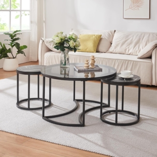 Couchtisch 2er Set Kokkola Rauchglas/Marmoroptik, schwarz [en. casa]