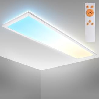 B.K.Licht Deckenleuchte LED dimmbar Büro Wohnzimmer Deckenlampe weiß 120x20cm flach 63mm 24W, Dimmfunktion, LED fest integriert, CCT Farbtemperaturstuerung - Warmweiß / Neutralweiß / Kaltweiß, CCT Decken-Panel Fernbedienung 230V Timer Nachtlicht Memory...