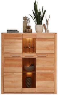 Highboard NATURE ONE Front Kernbuche massiv 3-türig - LED Beleuchtung