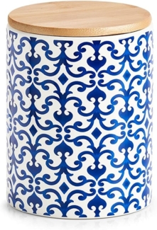 ZELLER 19819 Vorratsdose MAROKKO 900 ml, Keramik/Bambus, blau/weiß, Ø 11 x 15,3 cm