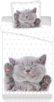 Carbotex Bettwäsche Katze - Bettwäsche-Set mit Katzenbaby-Motiv, 135x200 & 80x80 cm, Baumwolle, 100% Baumwolle