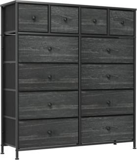 Clevich Stoff-Kommode, Schminktisch Schrank, Aufbewahrungsschrank, 12 Schubladen aus Stoff, Metallrahmen, industrieller Stil, für Wohnzimmer, Flur, Schlafzimmer (Schwarz)