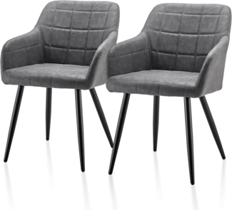 TUKAILAI Esszimmerstühle Set mit Kunstleder, Küchenstuhl Armlehnstuhl Polsterstuhl Wohnzimmerstuhl Sessel mit Armlehne, Rückenlehne, Metallbeine,für Küche, Schlafzimmer (Kunstleder×2, Hellgrau)