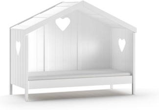 Hausbett Amori mit Rückwand, Liegefläche 90x200 cm, inkl. Rolllattenrost, Ausf. Kiefer und MDF weiß lackiert