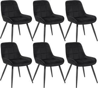 WOLTU Esszimmerstühle 6er Set, Polsterstuhl Samt, Küchenstuhl gepolstert, Akzentstuhl für Wohnzimmer Schlafzimmer Küche, ergonomischer Stuhl mit Rückenlehne, Schwarz, BH331sz-6