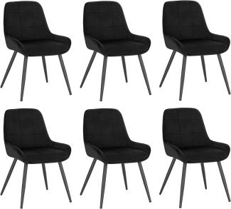 WOLTU Esszimmerstühle 6er Set, Polsterstuhl Samt, Küchenstuhl gepolstert, Akzentstuhl für Wohnzimmer Schlafzimmer Küche, ergonomischer Stuhl mit Rückenlehne, Schwarz, BH331sz-6