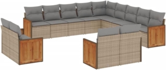 vidaXL 13-tlg. Garten-Sofagarnitur mit Kissen Beige Poly Rattan 3260610