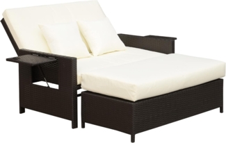 Outsunny Gartenlounge-Set Zweisitzer-Gartensofa mit Liegefunktion, (Polyrattan Lounge-Sofa, 2-tlg, Polyrattan Lounge-Sofa), Polyrattan Lounge-Sofa 2-Sitzer Set Gartenliege Hocker Braun