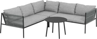 Outsunny Sitzgruppe mit Ecksofa, Tisch, Kissen, (4 teiliges Lounge-Set, 4-tlg, Gartenmöbel Set aus Polyrattan), für 6 Personen, für Garten, Balkon, Dunkelgrau