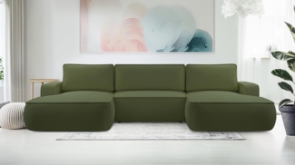 AX LIVING Ablia Sofa U-Form mit Schlaffunktion Dunkelgrün 364 cm