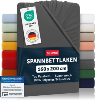 Blumtal® Spannbettlaken 160x200 cm aus Microfaser - Oekotex zertifiziertes Bettlaken 160x200 cm - Spannbetttuch 160x200/Bettlaken 160x200 - Spannbettlaken - 160x200 cm Spannleintuch - Anthrazit
