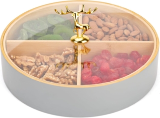 Belle Vous Aufbewahrungsbox BELLE VOUS Runde Graue Holz Serviertablett mit Deckel - (1 St)