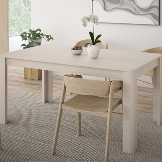 Forte BREATHTAKER Esstisch 160, moderner Skandi-Stil Esstisch mit abgerundeten Beinen, Holzwerkstoff, ausziehbar, Kaschmir Beige, 160 (206,6) cm breit x 72,7 cm hoch x 90,4 cm tief